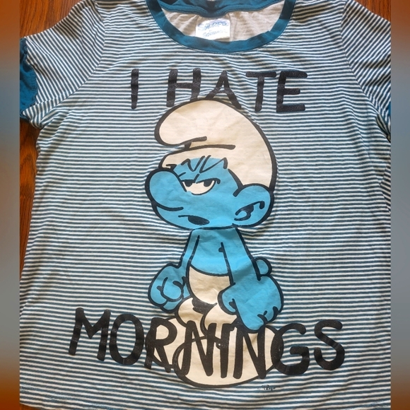Smurfs Graphic Tee Women’s XL 2012 Grouchy Blue Striped Shirt A13 - Picture 1 of 5